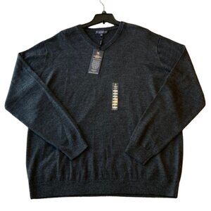 Hart Schaffner Marx Extra Fine Merino Wool V-Neck Sweater Men's 2XT Charcoal NWT